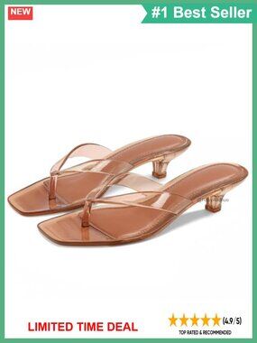 Kitten Heel Square Toe Jelly Thong Sandals Summer Slip On
